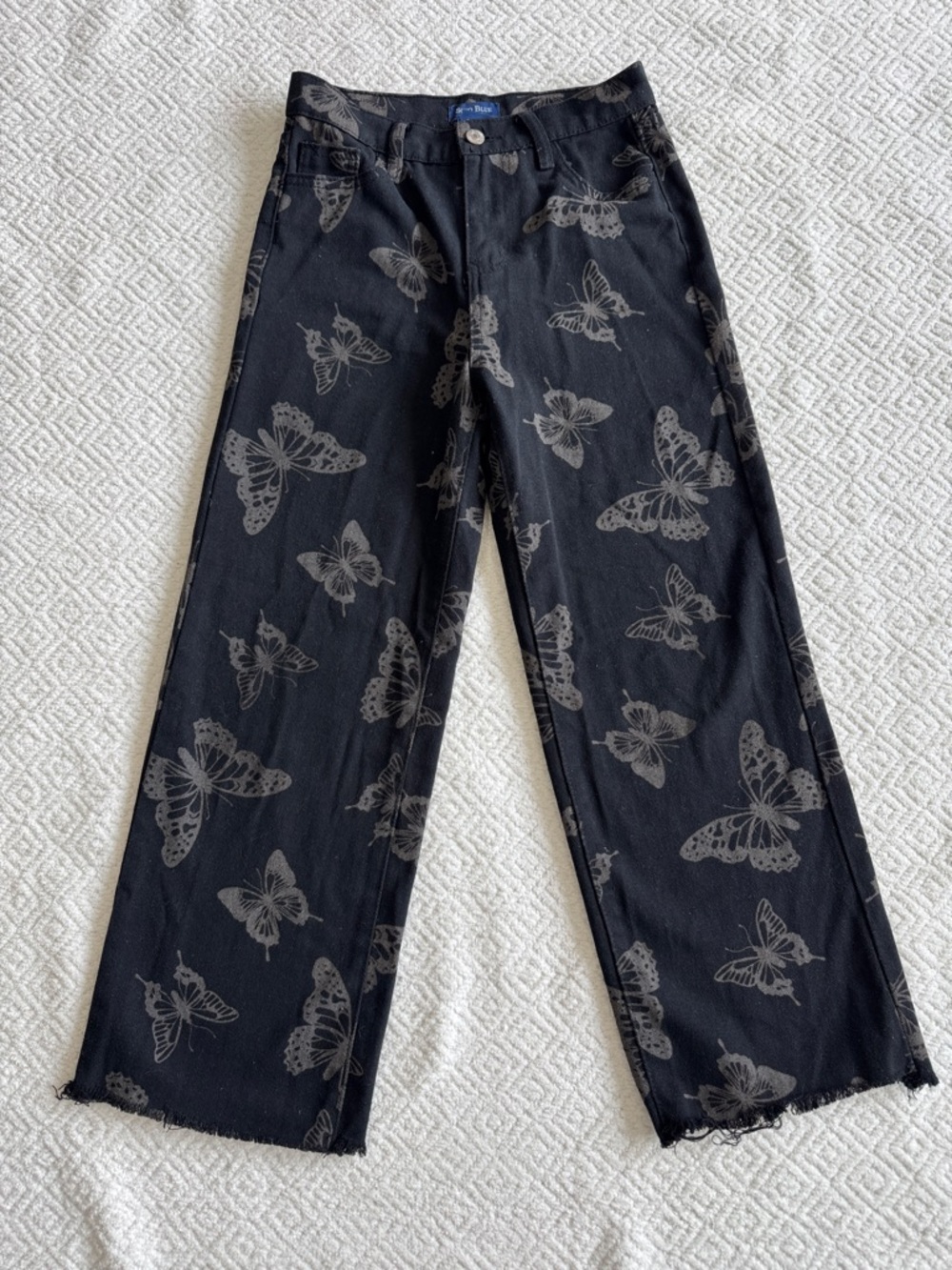 Soho Blue Girls' Black Butterfly Print Wide-Leg Jeans Sz 12